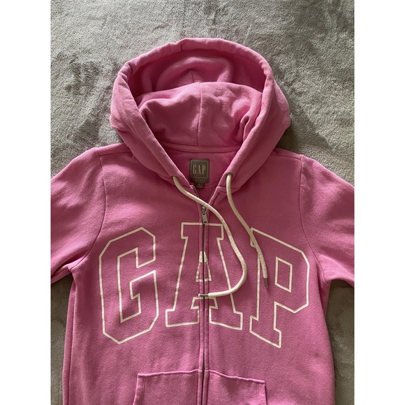 GAP Hoodie Womens Small Pink Full Zip Logo Spellout Fleece Pockets Streetwear - Picture 1 of 10